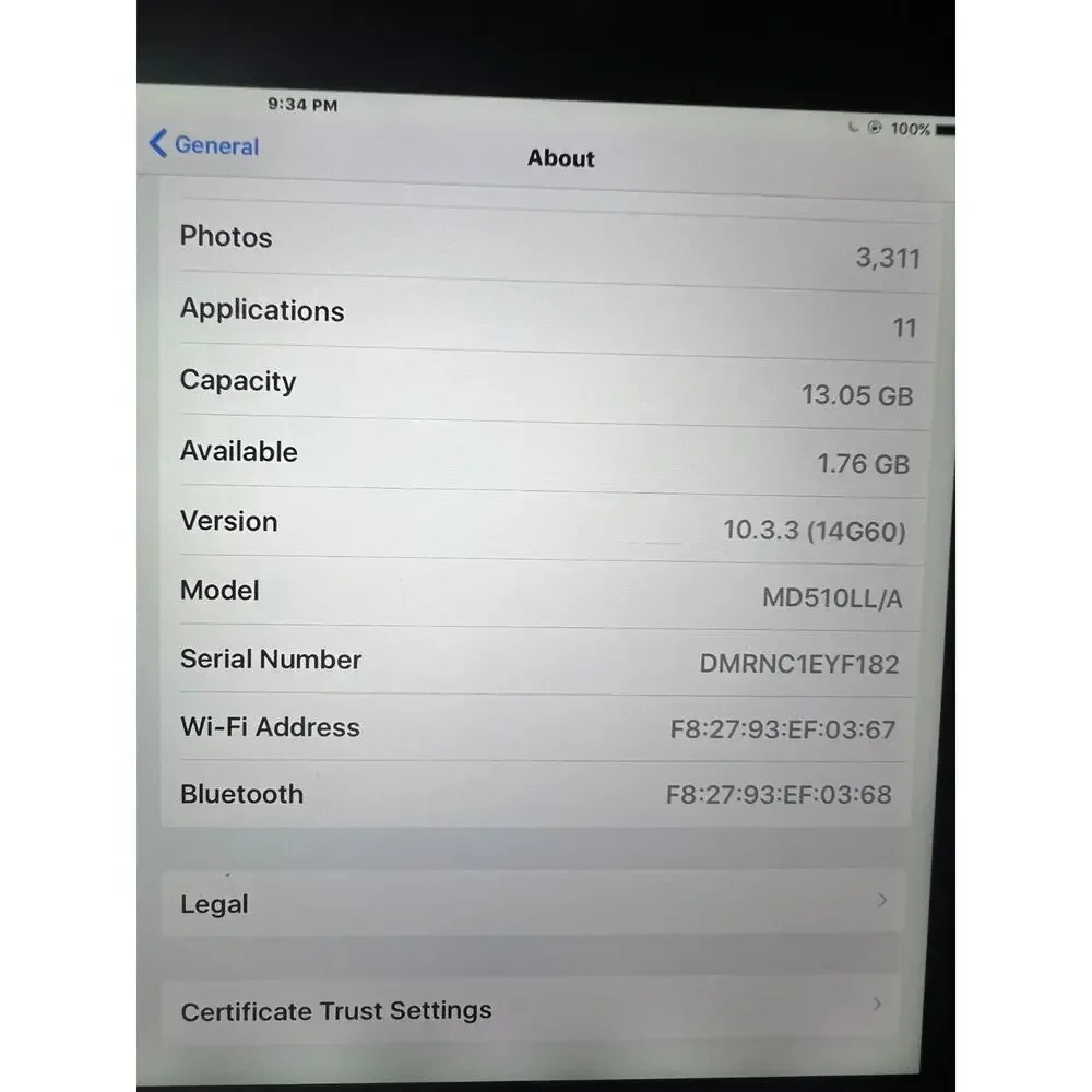 Apple ipad A1458 4th generation